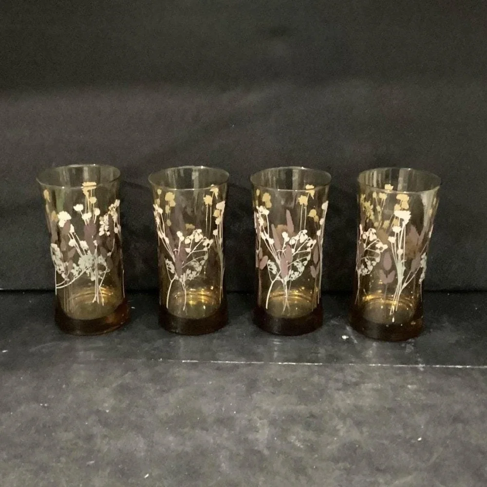 Federal Glass Interlude Highball Glasses, Set‎ of 4, Hourglass, Floral Tumblers